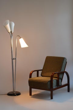 Restored Art Deco Floor Lamp, Chrome, Steel, Opaline Glass, Czech, 1930s
