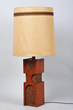 Restored Art Deco Floor Lamp, Oak, Cork, New Electrification, Czech, 1920s