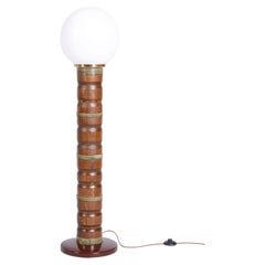 Restored Art Deco Floor Lamp, Walnut, Brass, Milk Opaline Glass, Czech, 1930s