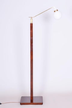 Restored Art Deco Floor Lamp, Walnut, Brass, New Electrification, Czech, 1930s