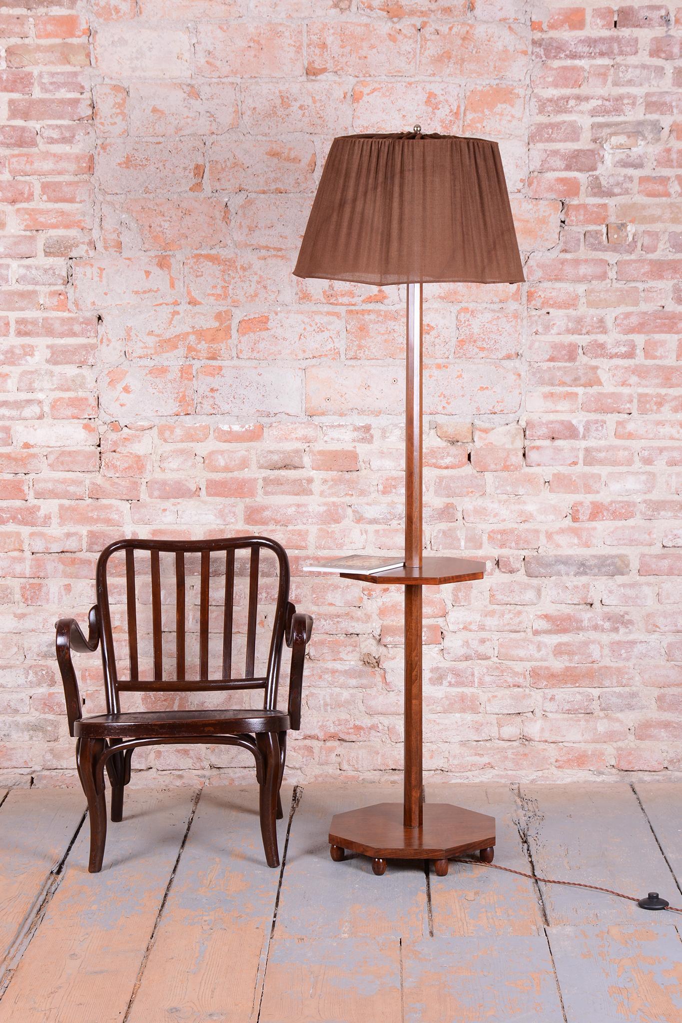 Restored Art Deco Floor Lamp, Walnut, New Electrification, Czech, 1920s For Sale 7
