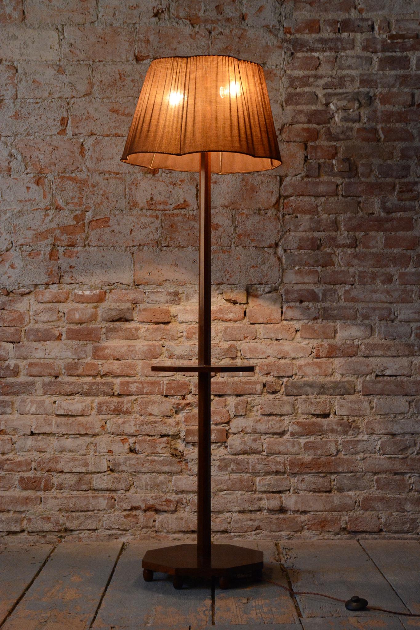 Early 20th Century Restored Art Deco Floor Lamp, Walnut, New Electrification, Czech, 1920s For Sale