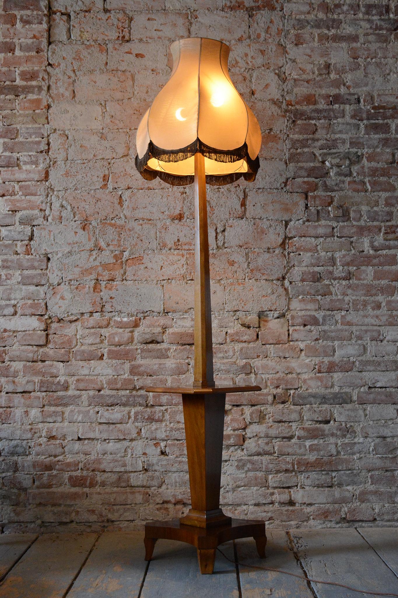 Early 20th Century Restored Art Deco Floor Lamp, Walnut, New Electrification, Czech, 1920s For Sale