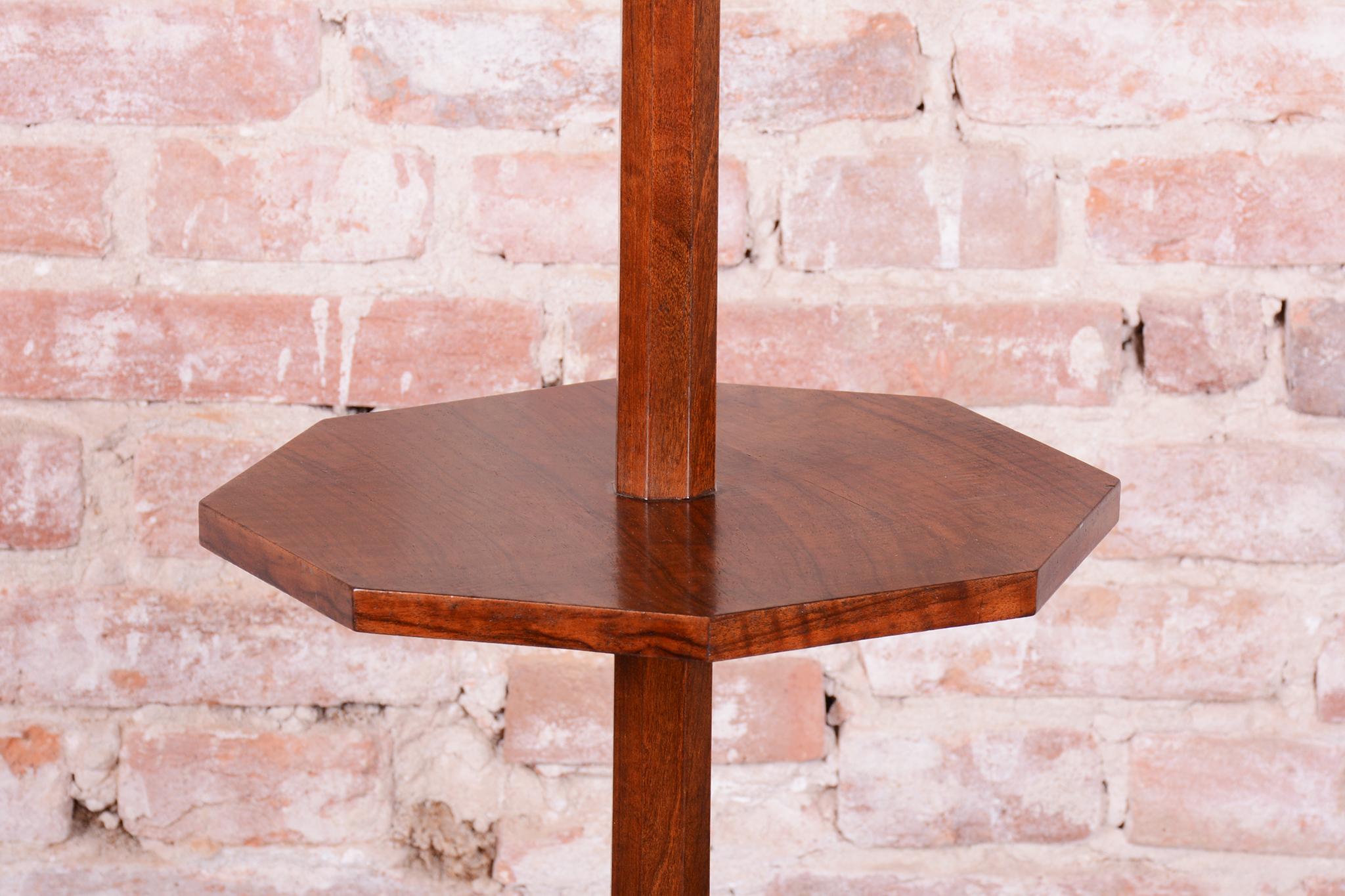 Wood Restored Art Deco Floor Lamp, Walnut, New Electrification, Czech, 1920s For Sale