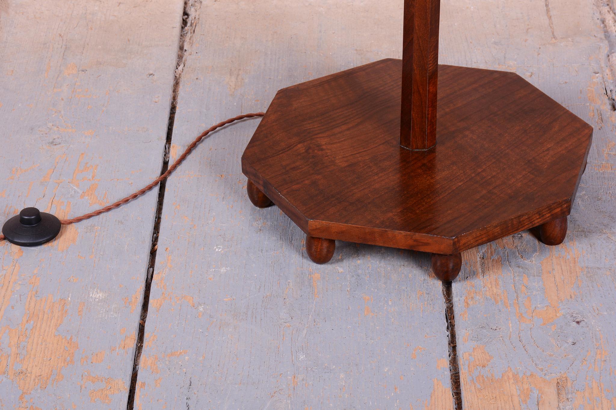 Restored Art Deco Floor Lamp, Walnut, New Electrification, Czech, 1920s For Sale 1