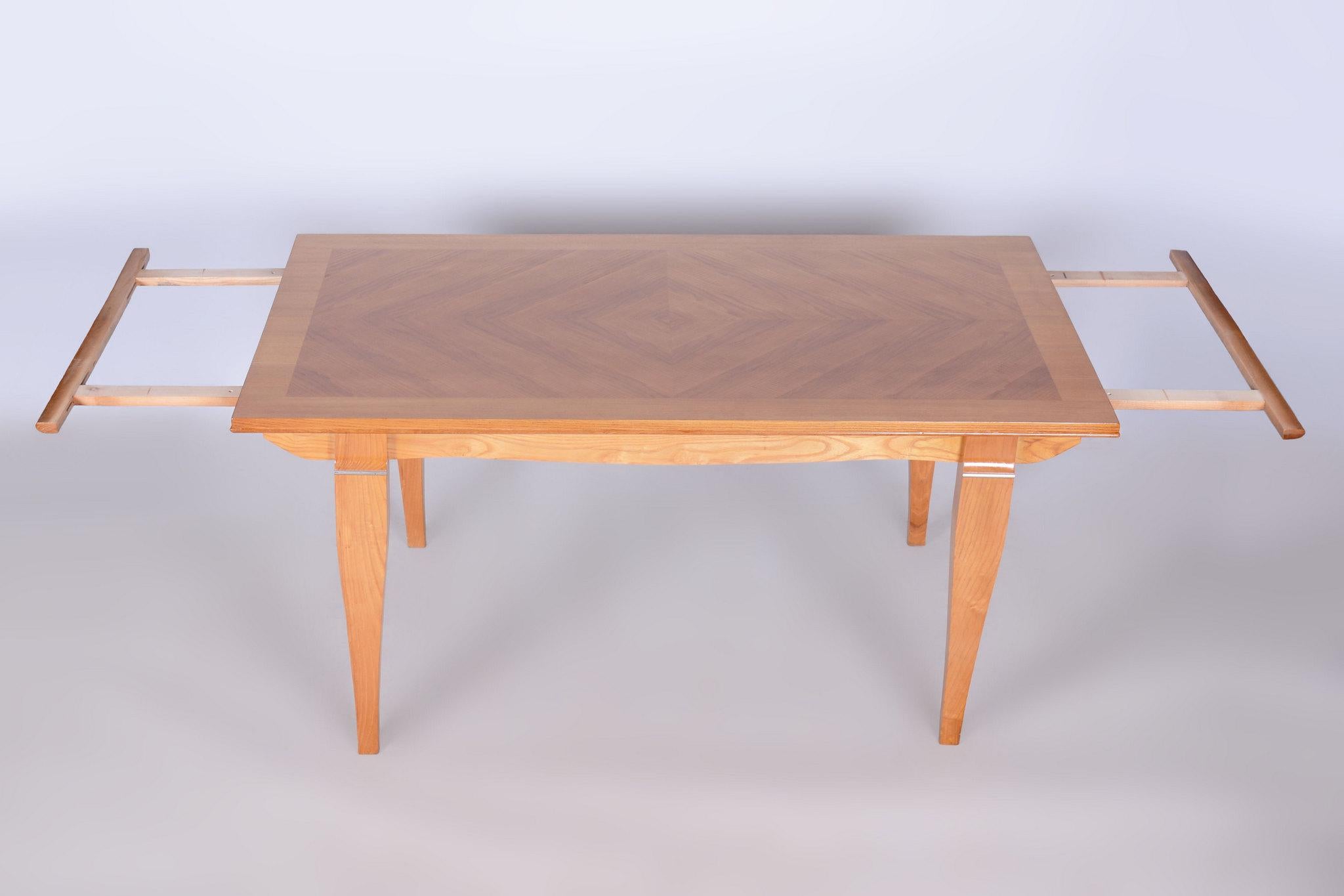 Wood Restored Art Deco Folding Table, by J. Leleu, Oak, Spruce, France, 1920s For Sale