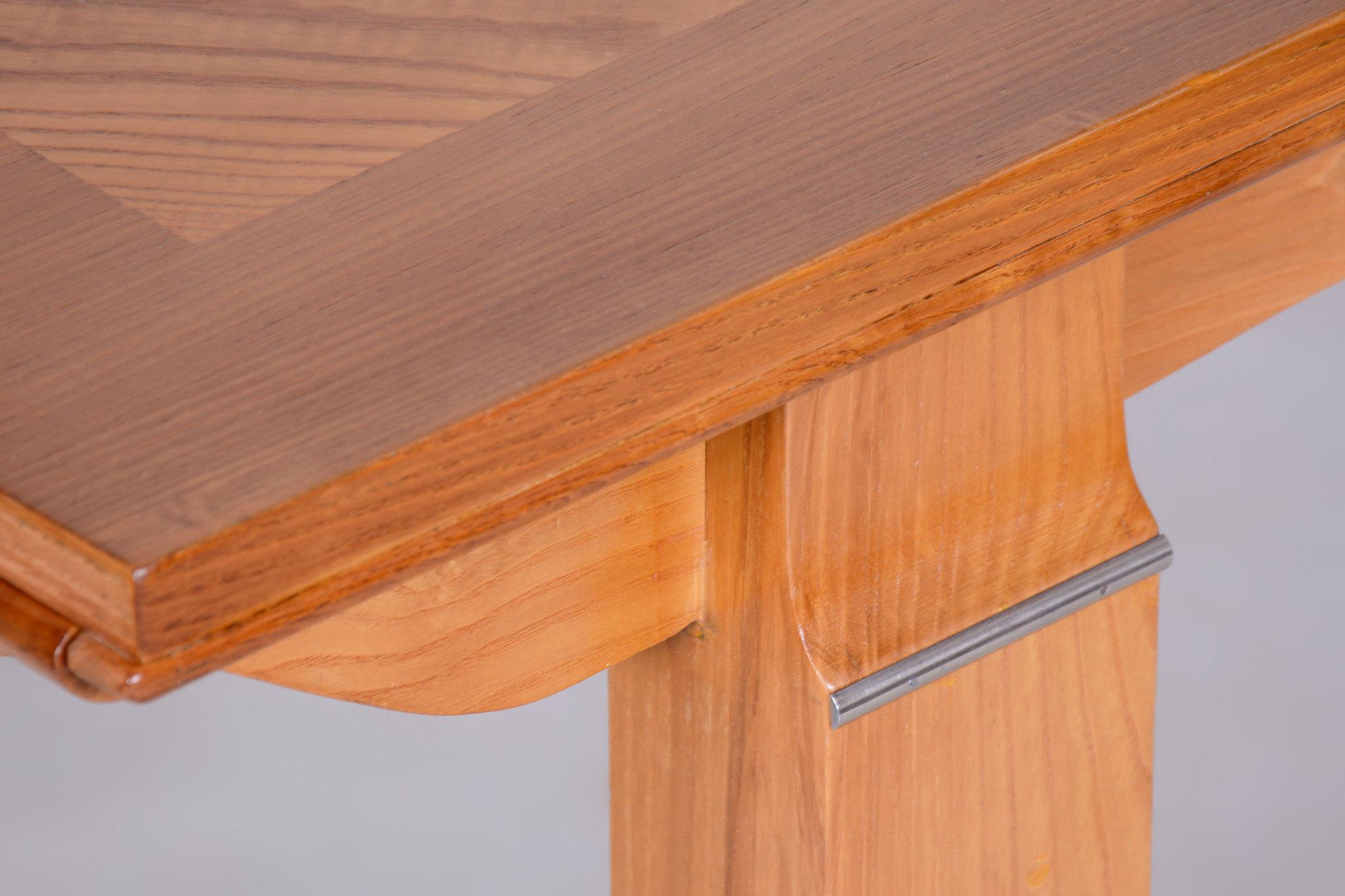 Restored Art Deco Folding Table, by J. Leleu, Oak, Spruce, France, 1920s For Sale 2