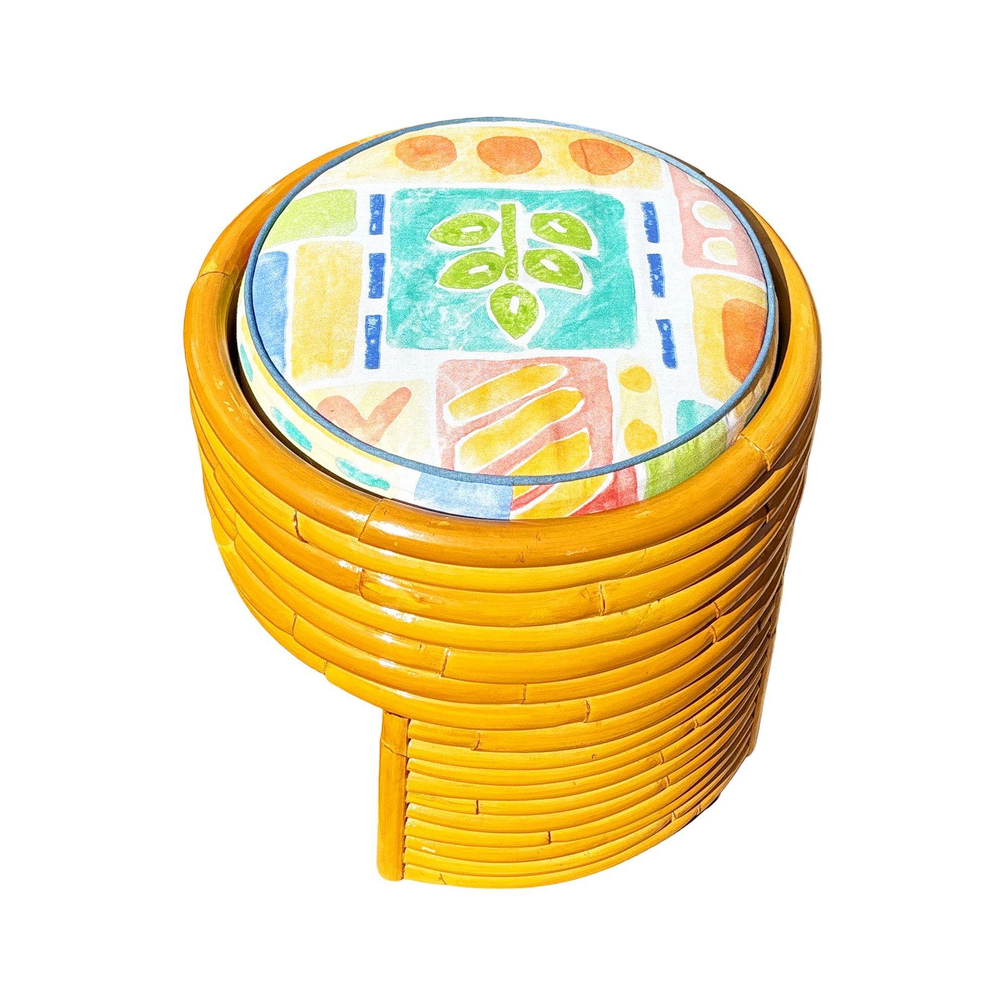 Restored Art Deco Frankl Style Stacked Rattan Vanity w/ Round Mirror & Stool For Sale 4