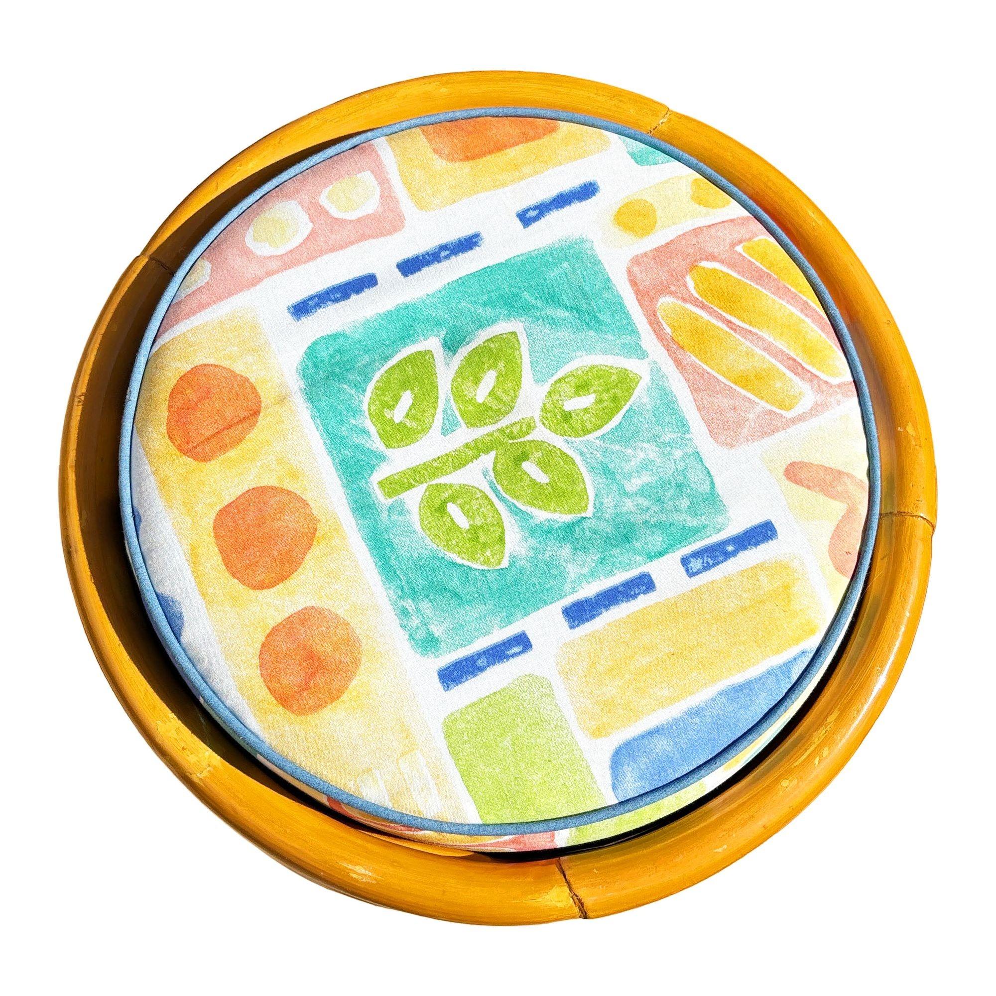 Restored Art Deco Frankl Style Stacked Rattan Vanity w/ Round Mirror & Stool For Sale 5