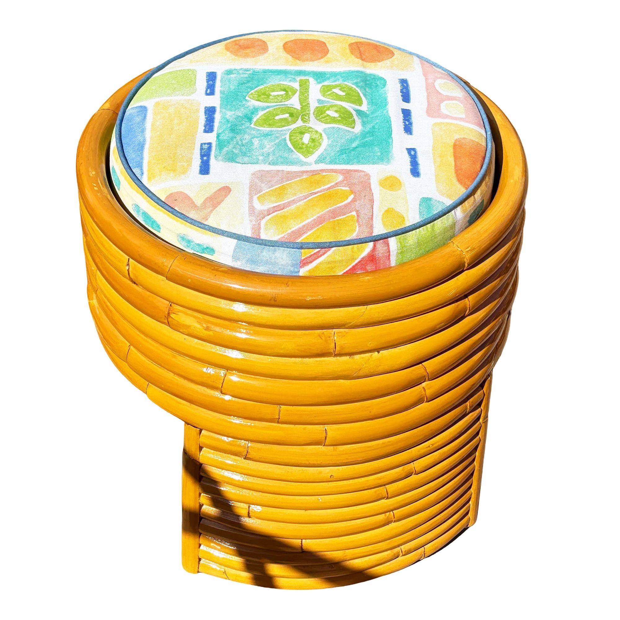 Restored Art Deco Frankl Style Stacked Rattan Vanity w/ Round Mirror & Stool For Sale 3