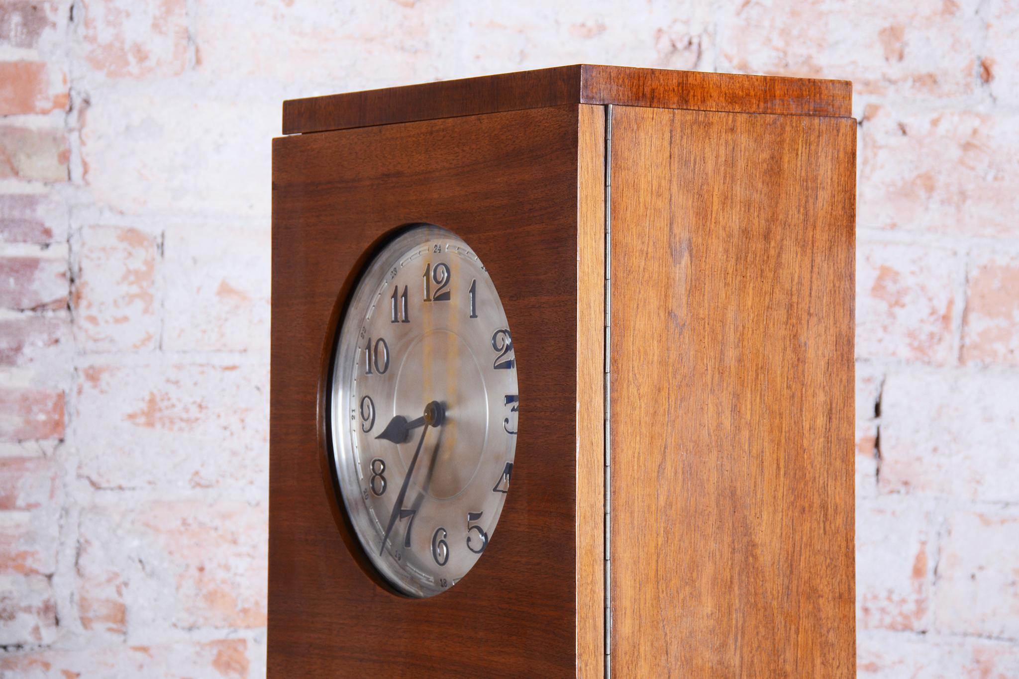 Restored Art Deco Longcase Clock, Walnut, Spruce, Polish, Czech, 1920s For Sale 12