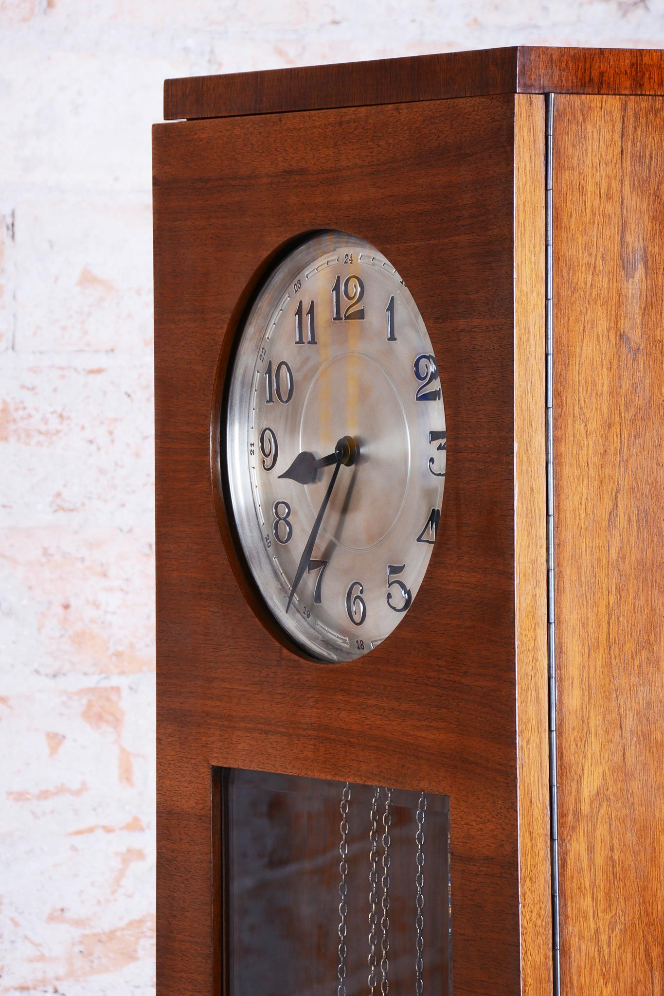 Restored Art Deco Longcase Clock, Walnut, Spruce, Polish, Czech, 1920s For Sale 13