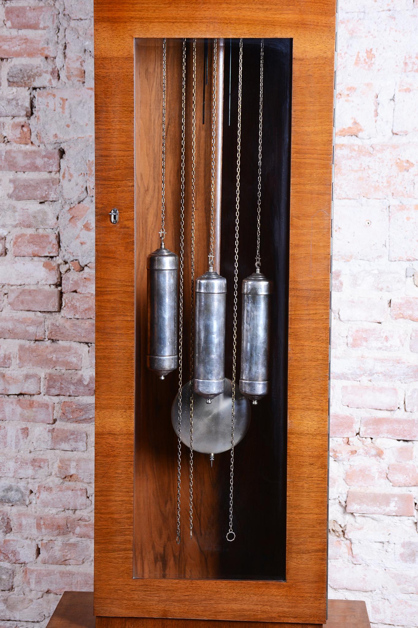 Restored Art Deco Longcase Clock, Walnut, Spruce, Polish, Czech, 1920s In Good Condition For Sale In Brandys nad Labem, Středočeský kraj