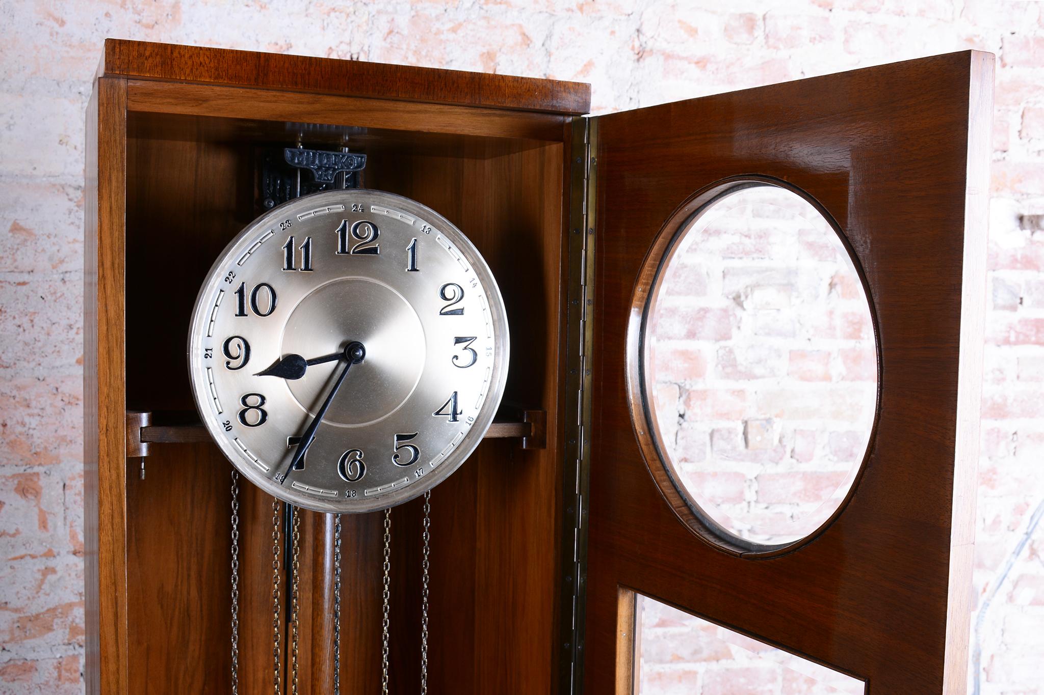 Restored Art Deco Longcase Clock, Walnut, Spruce, Polish, Czech, 1920s For Sale 2