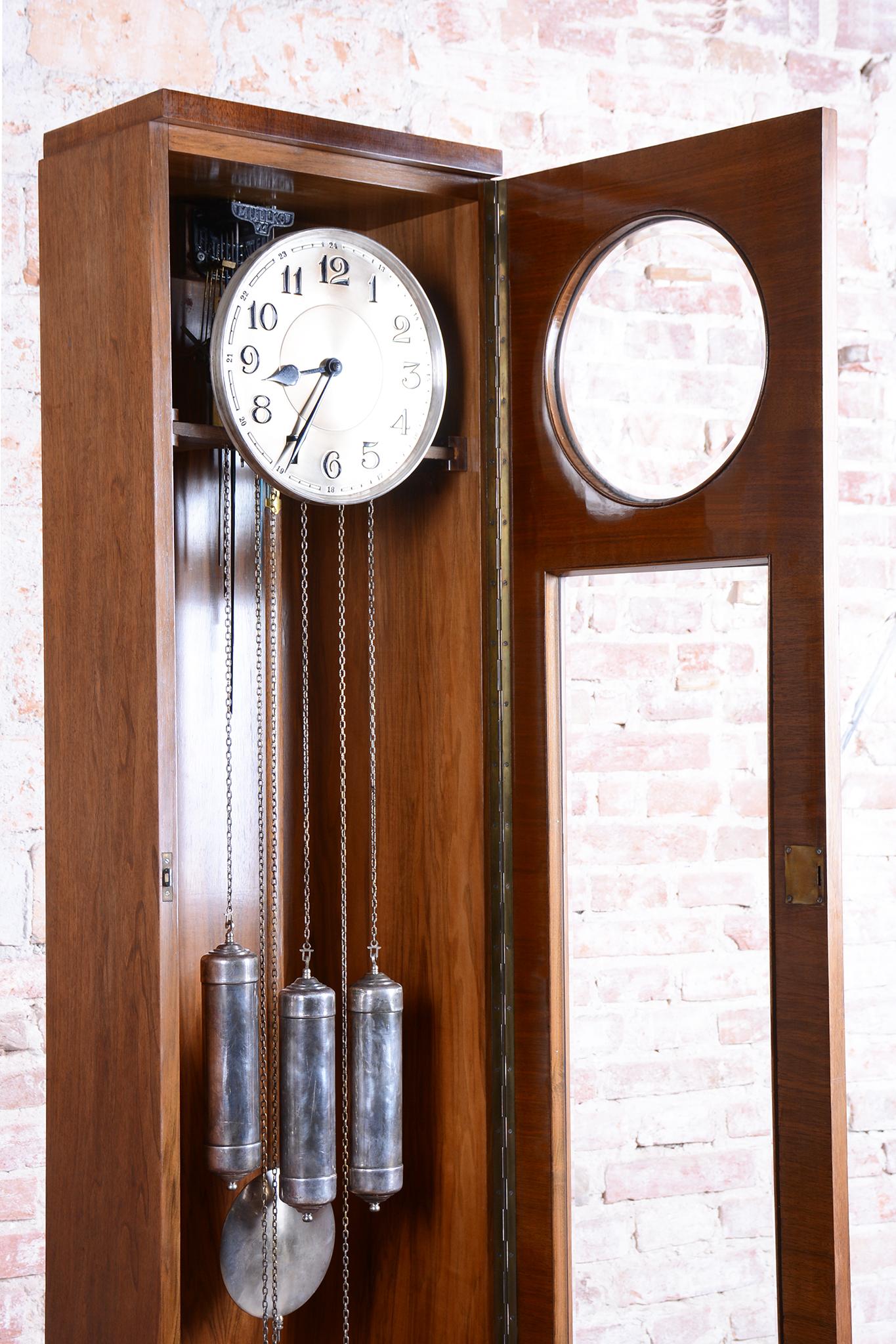 Restored Art Deco Longcase Clock, Walnut, Spruce, Polish, Czech, 1920s For Sale 4