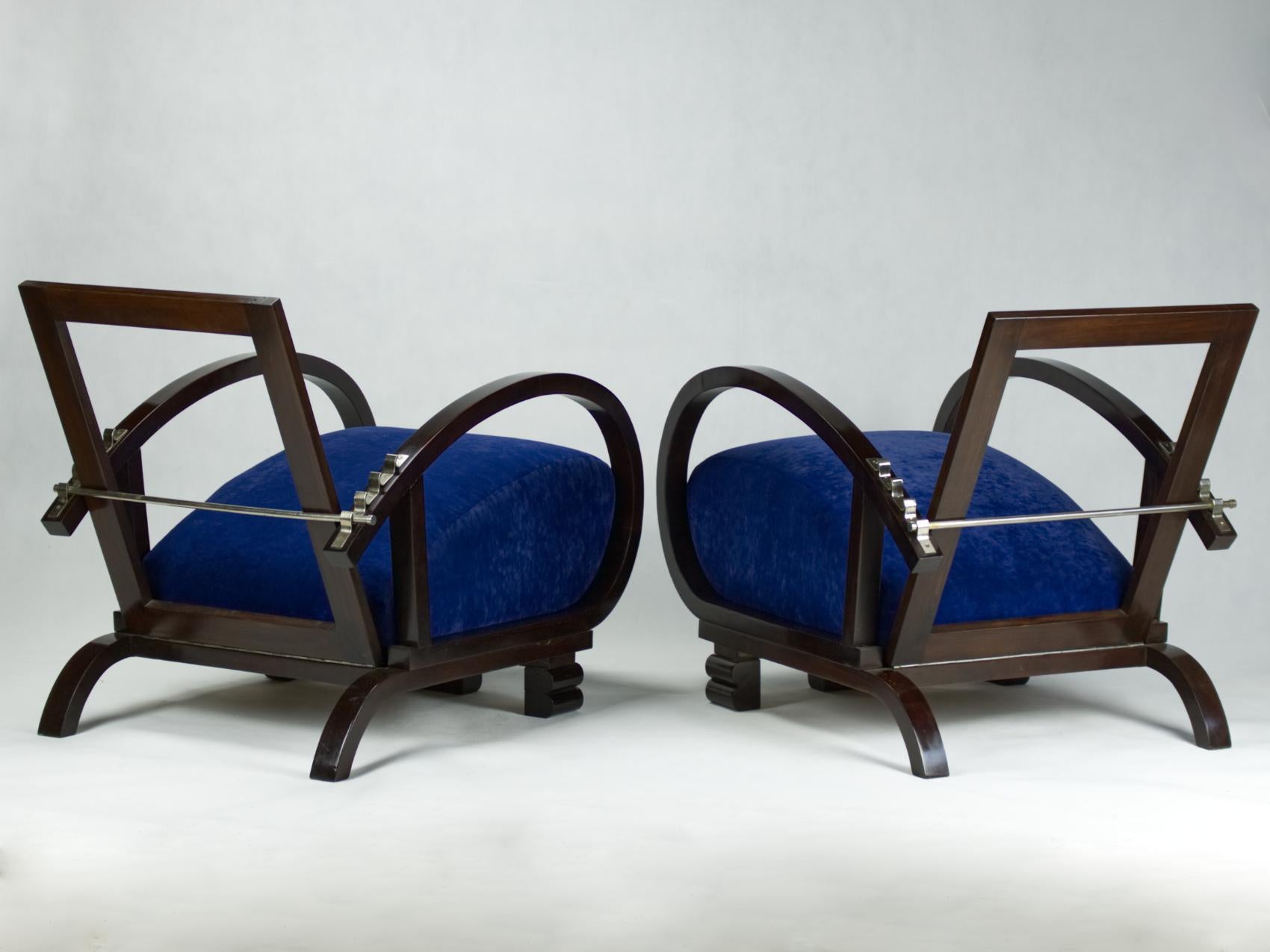 20th Century Restored Blue Art Deco Lounge Chairs, 1930s