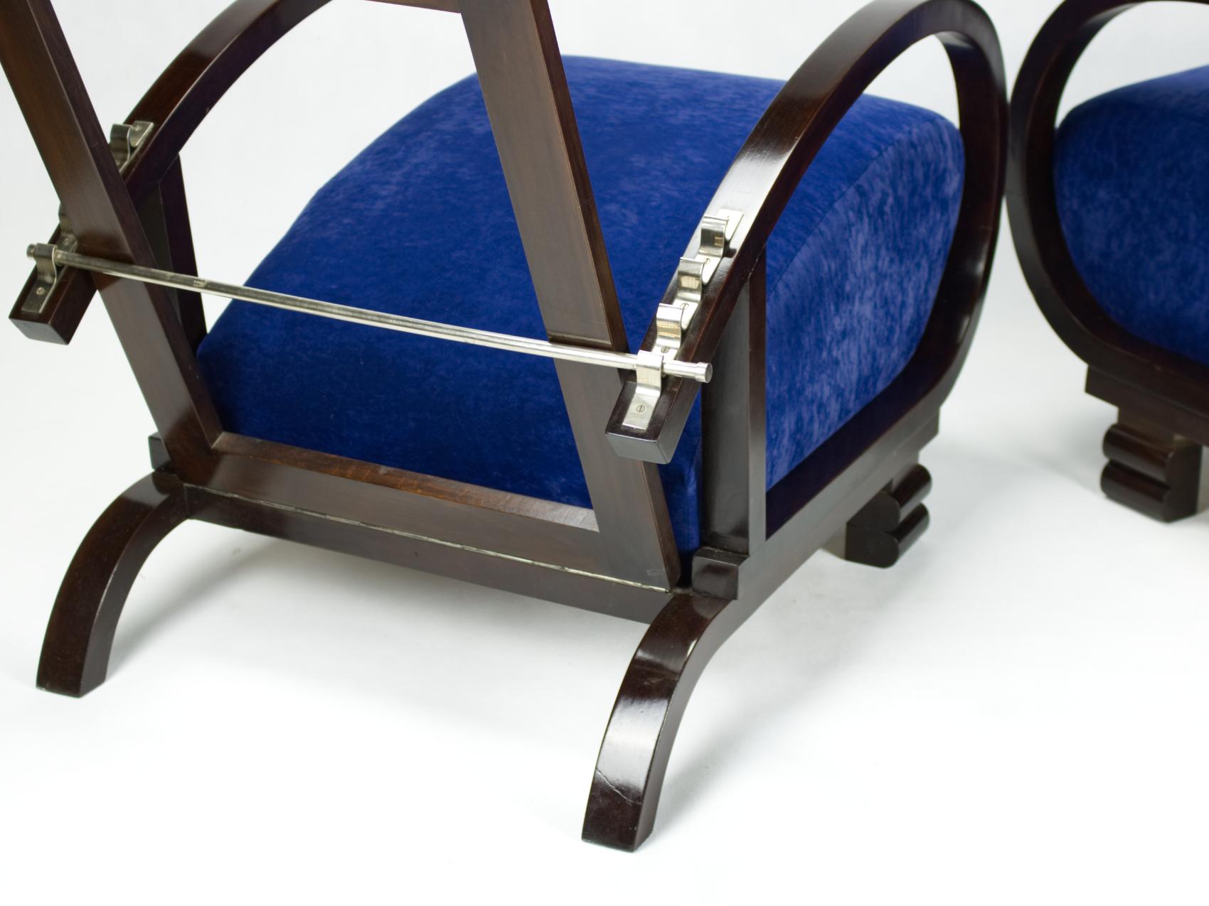 Upholstery Restored Blue Art Deco Lounge Chairs, 1930s