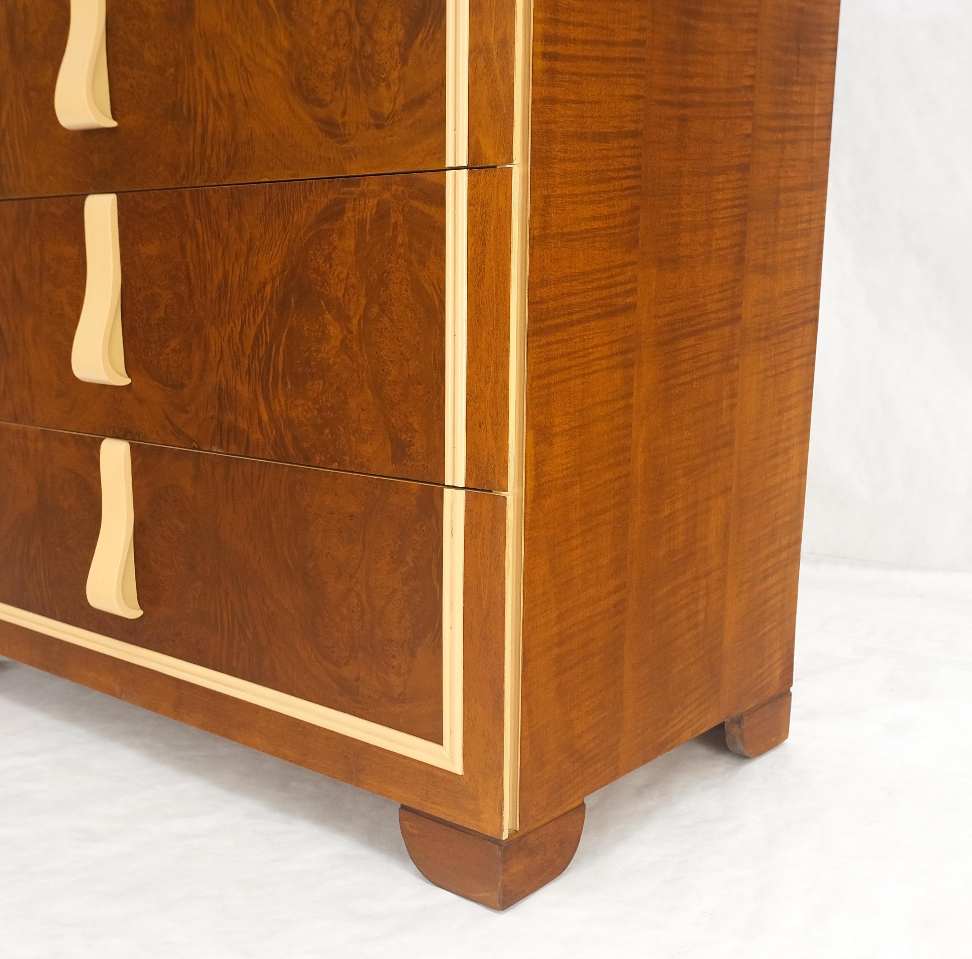 American Restored Art Deco Mid Century Burl Wood 5 Drawers Tall High Chest Dresser MINT! For Sale