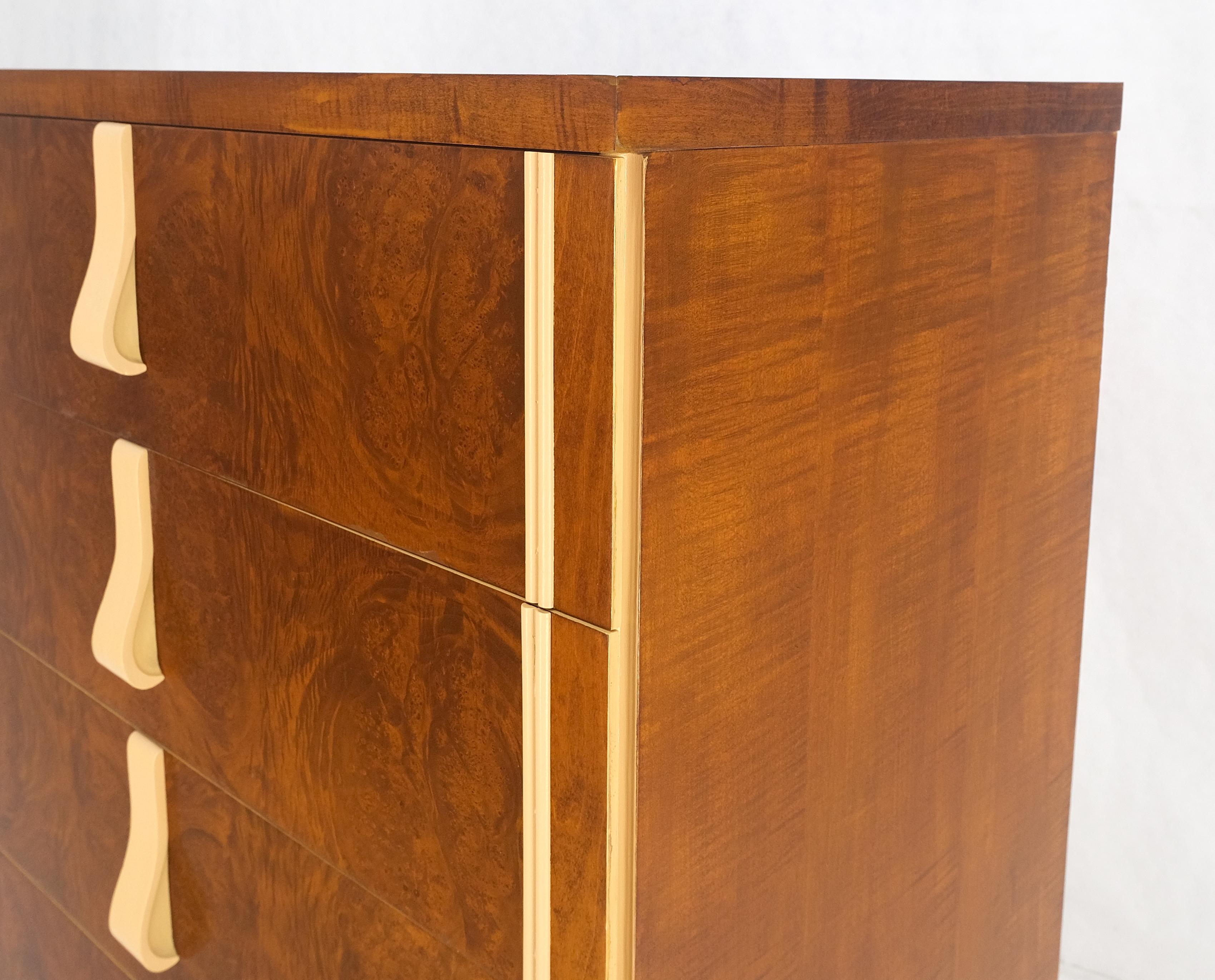 Restored Art Deco Mid Century Burl Wood 5 Drawers Tall High Chest Dresser MINT! For Sale 2