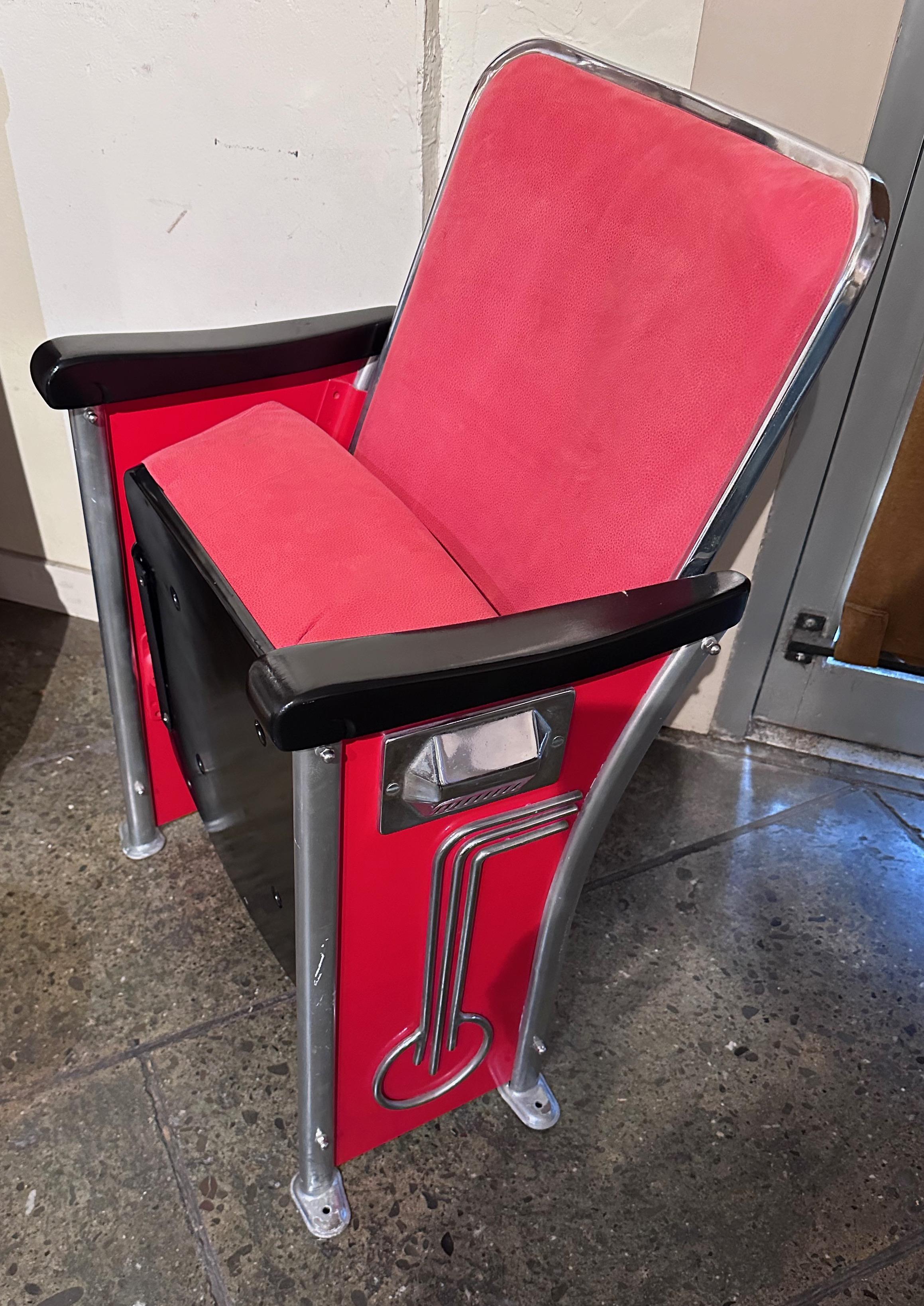 Restored Art Deco Movie Theater Seats Pair In Good Condition For Sale In Oakland, CA