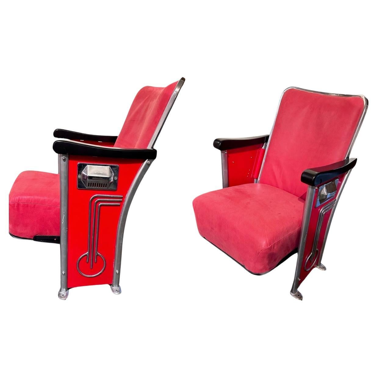 Restored Art Deco Movie Theater Seats Pair For Sale
