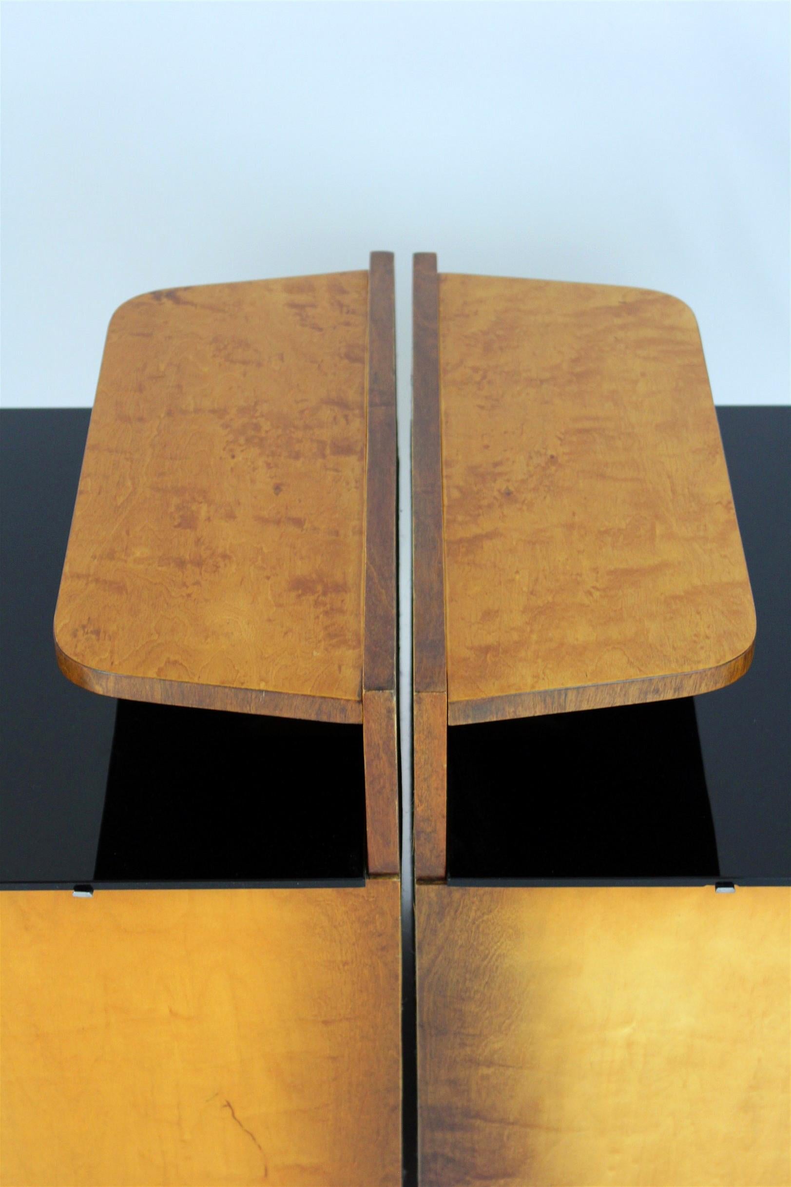 Restored Art Deco Nightstands with Black Glass Tops, 1950s, Set of 2 8
