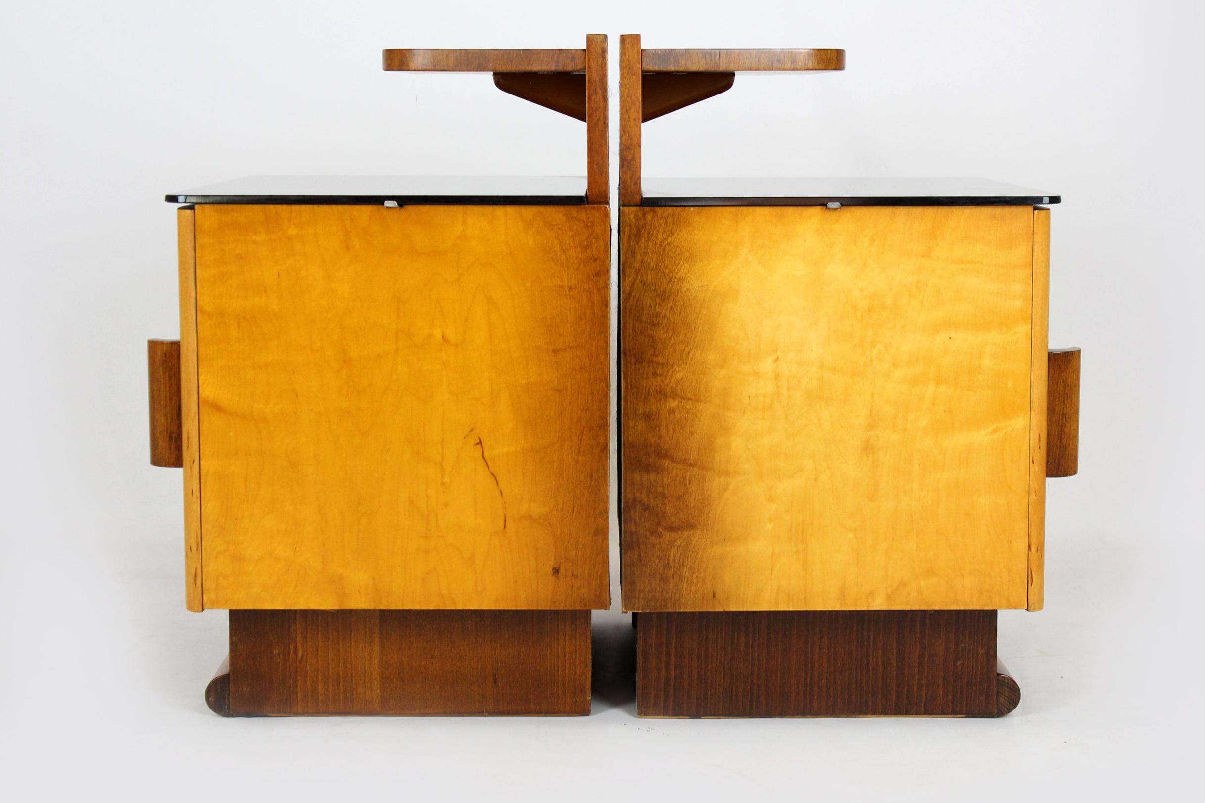 Restored Art Deco Nightstands with Black Glass Tops, 1950s, Set of 2 9