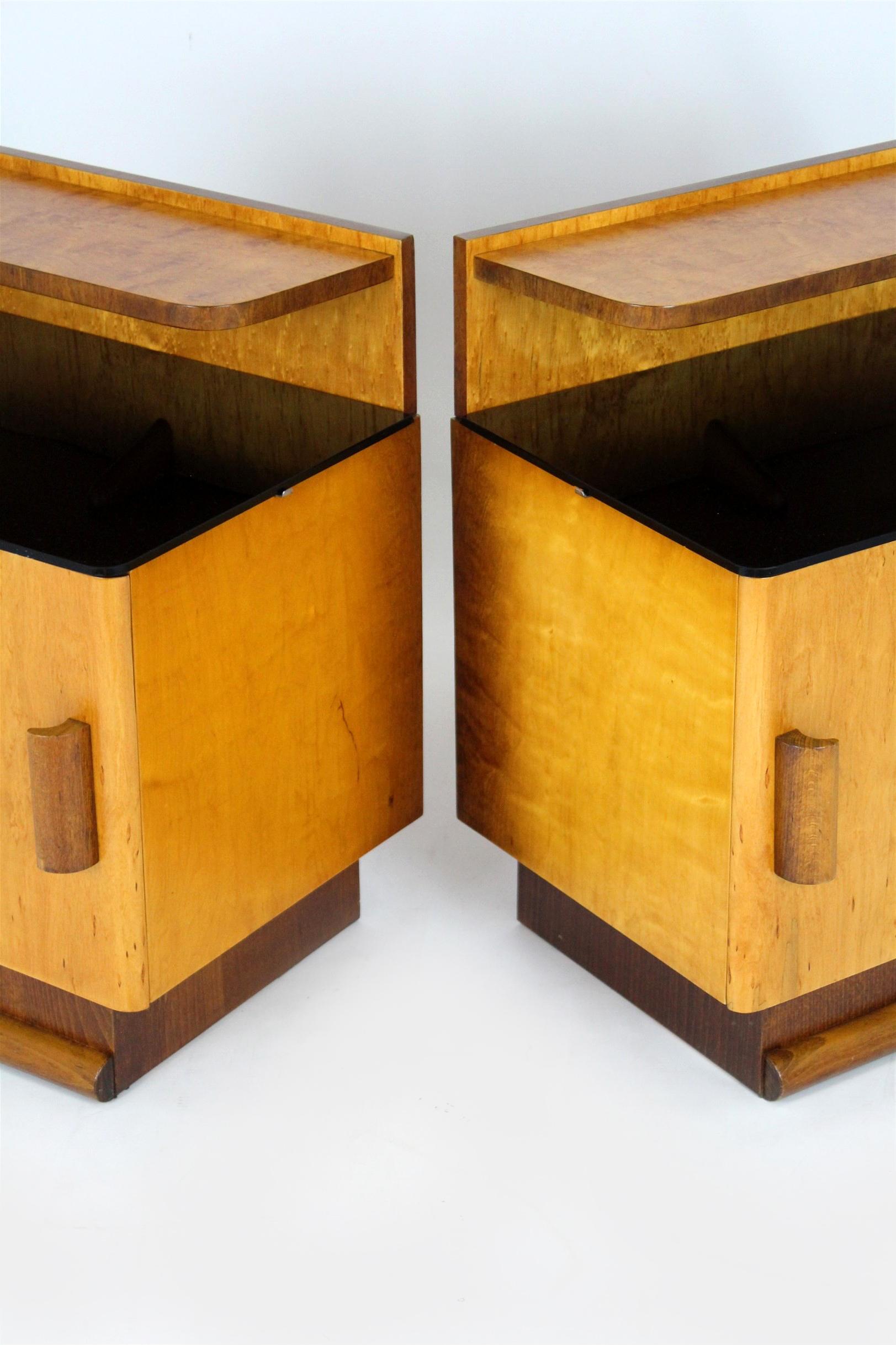 Restored Art Deco Nightstands with Black Glass Tops, 1950s, Set of 2 11