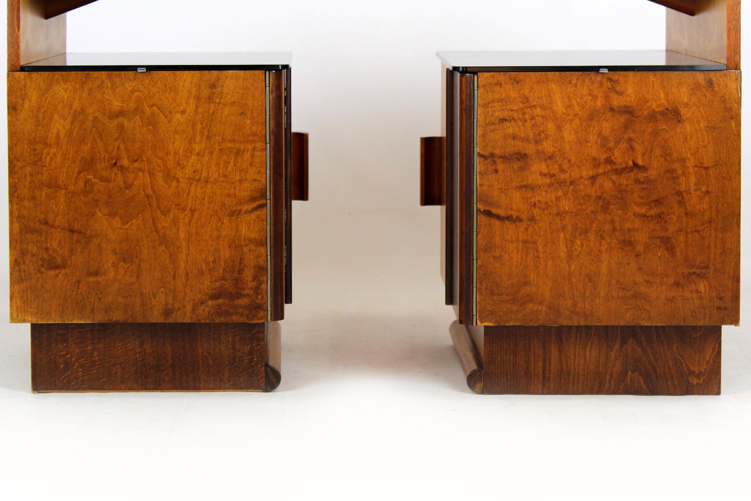 Restored Art Deco Nightstands with Black Glass Tops, 1950s, Set of 2 14