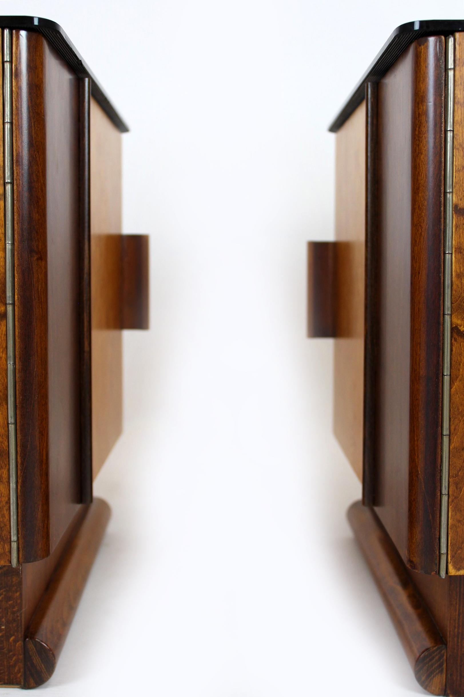 Restored Art Deco Nightstands with Black Glass Tops, 1950s, Set of 2 16