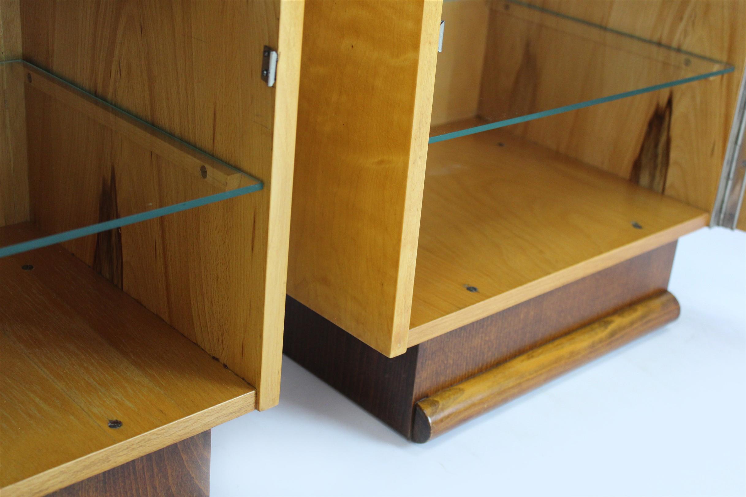 Restored Art Deco Nightstands with Black Glass Tops, 1950s, Set of 2 4