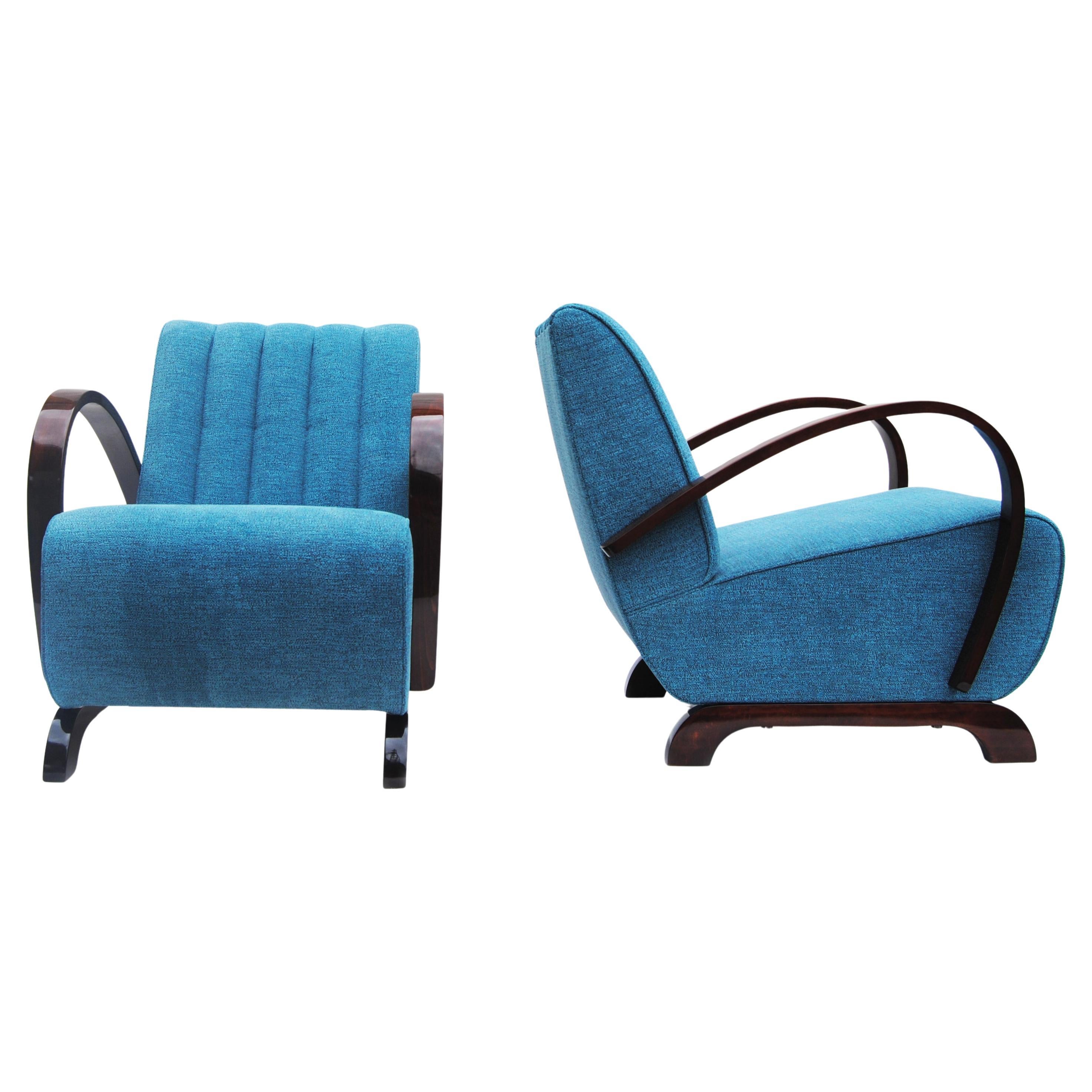 Restored Art Deco Pair of Armchairs, Jindrich Halabala, UP Zavody, Czech, 1930s For Sale