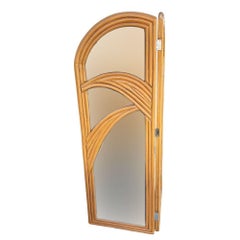 Restored Art Deco Palm Frond Design Rattan Mirror Folding Screen