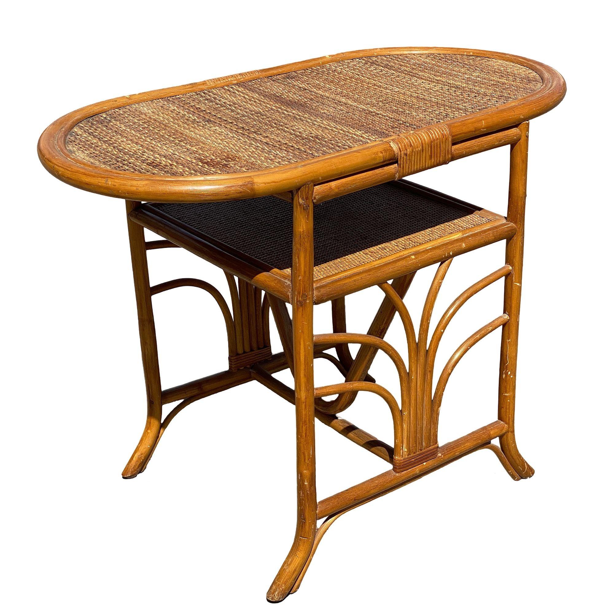 Simply yet elegant small Art Deco rattan side table with formed 
