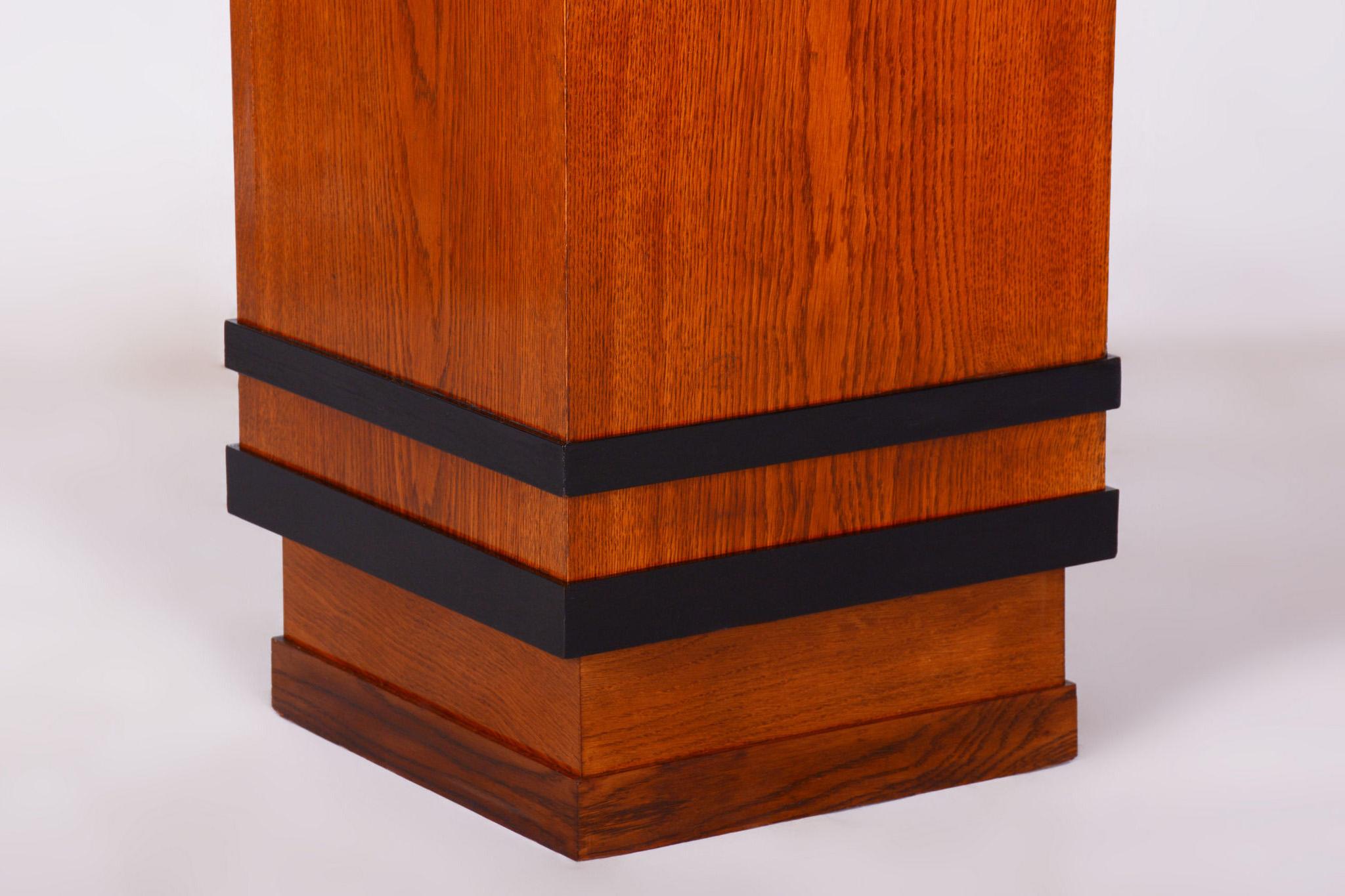 Wood Restored Art Deco Pedestal, Beech, Oak Veneer, Revived Polish, Czech, 1920s For Sale