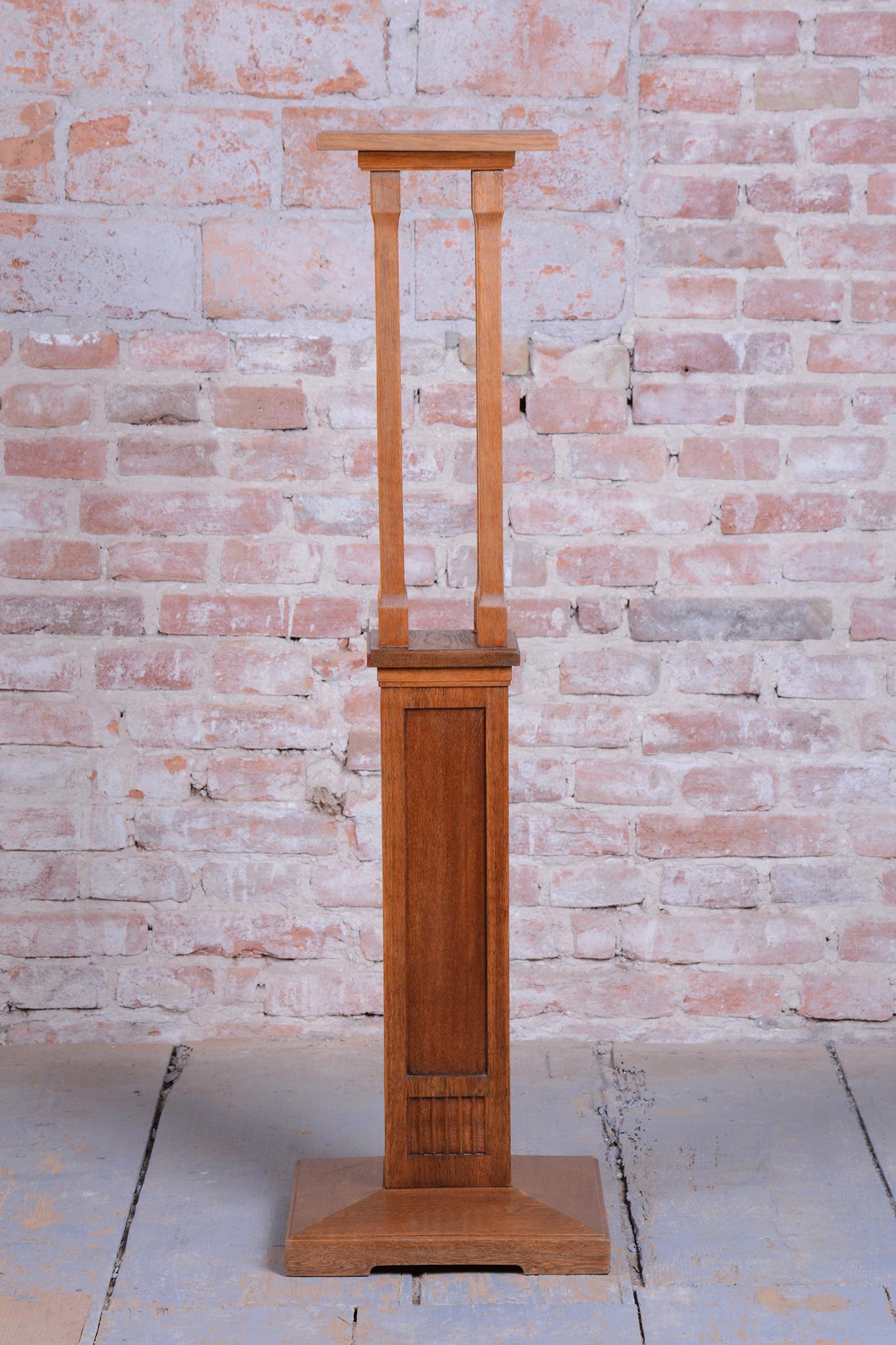 Austrian Restored Art Deco Pedestal, Oak, Revived Polish, Austria, 1910s For Sale