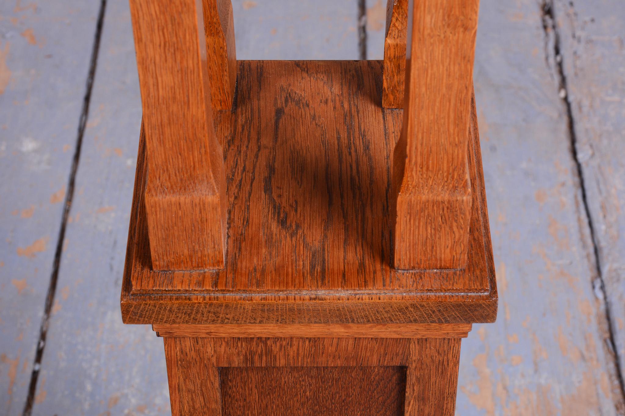 20th Century Restored Art Deco Pedestal, Oak, Revived Polish, Austria, 1910s For Sale