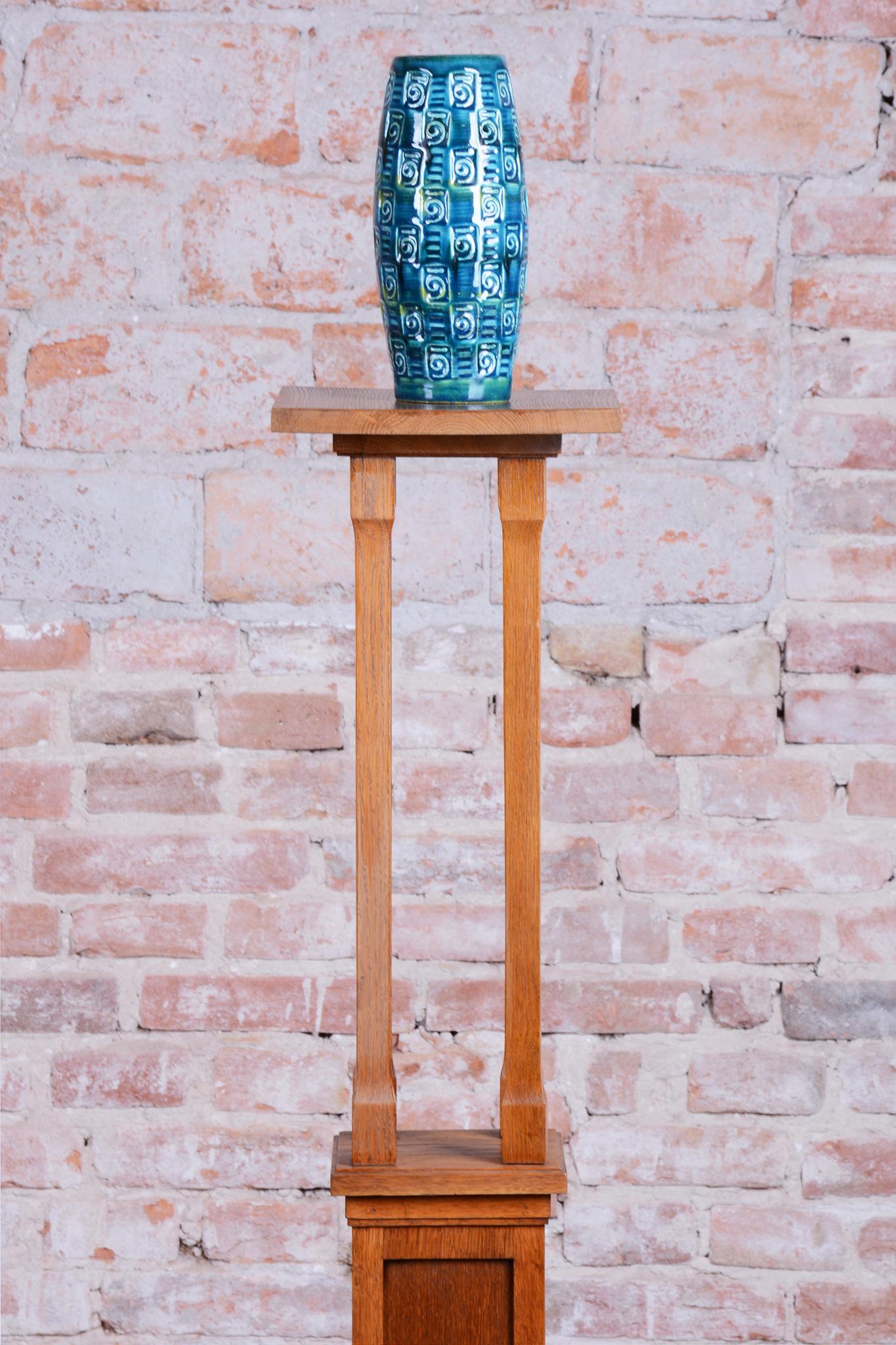 Restored Art Deco Pedestal, Oak, Revived Polish, Austria, 1910s For Sale 3