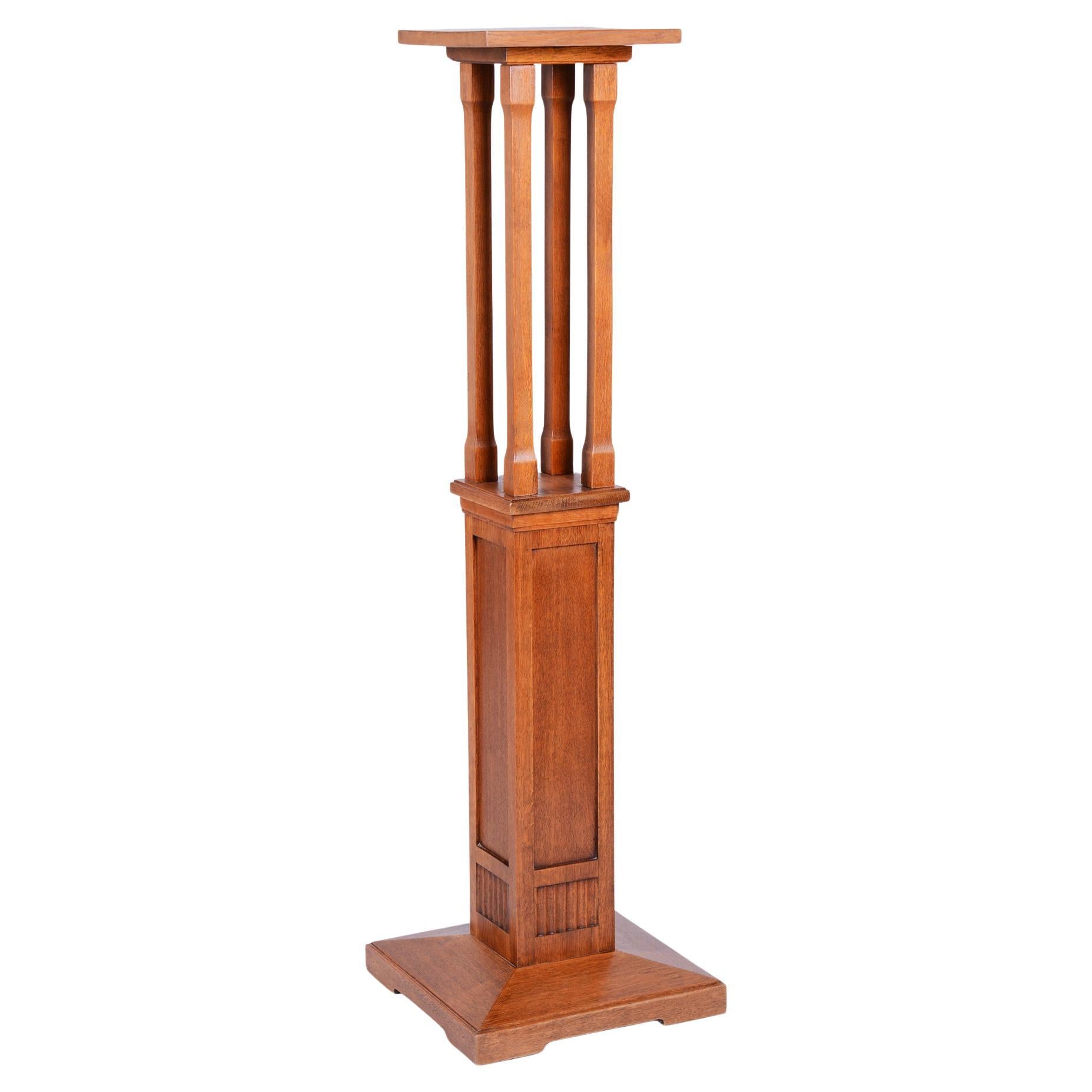 Restored Art Deco Pedestal, Oak, Revived Polish, Austria, 1910s