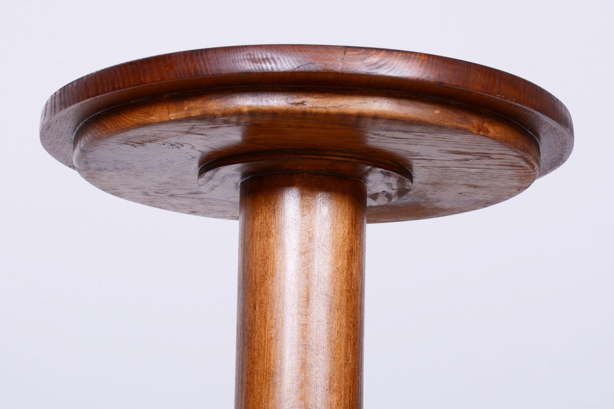 Wood Restored Art Deco Pedestal, Oak, Revived Polish, Czech, 1910s For Sale