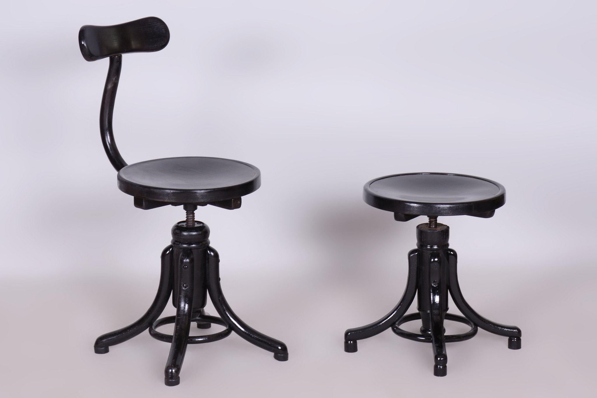 Restaurierter Art Deco Klavier-Drehstuhl, von Thonet, Buche, poliert, Tschechien, 1930er Jahre im Angebot 6