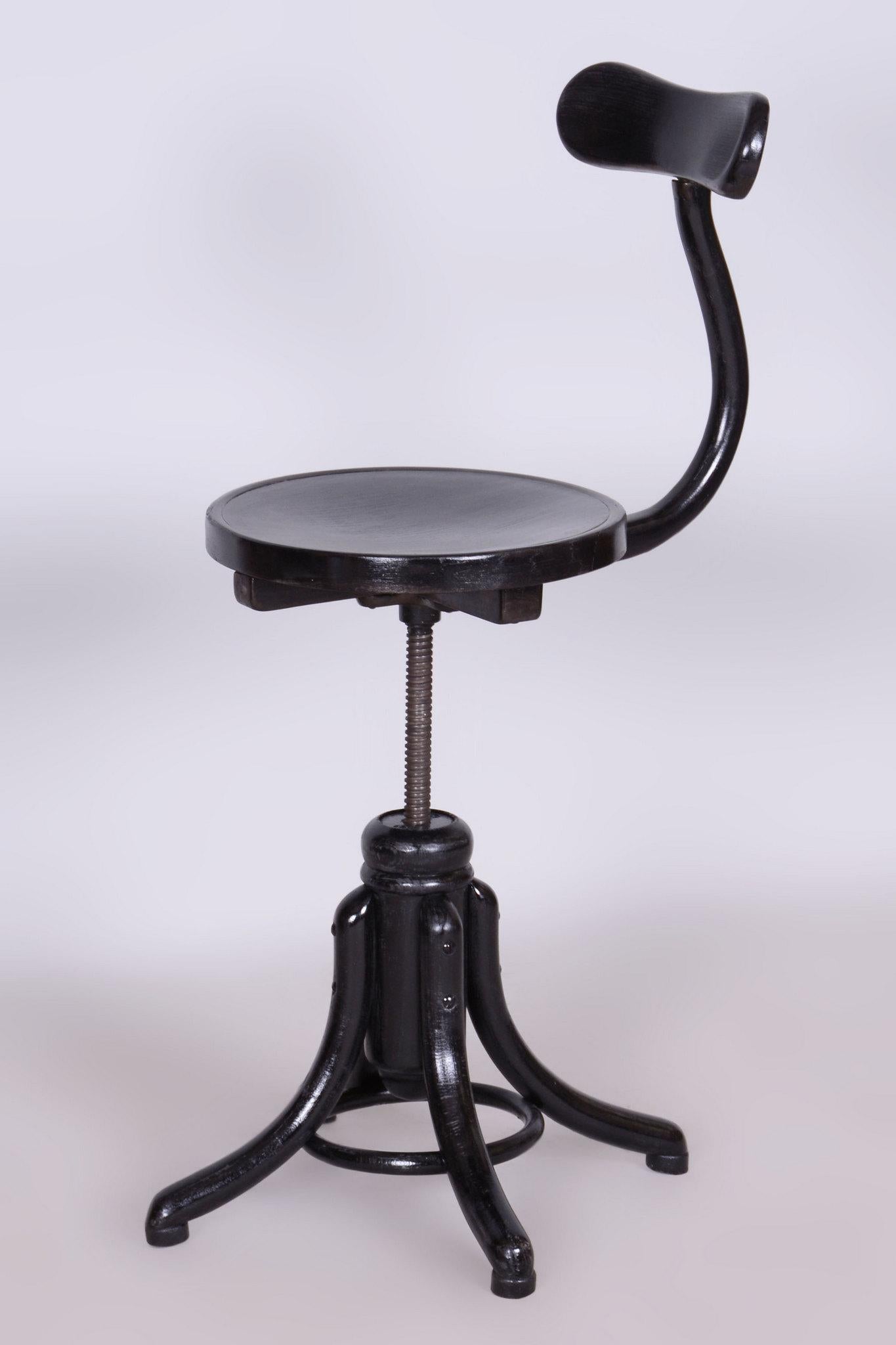 Restaurierter Art Deco Klavier-Drehstuhl, von Thonet, Buche, poliert, Tschechien, 1930er Jahre im Angebot 2