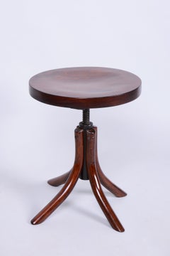 Restored Art Deco Piano Swivel Stool, by Thonet, Beech, Polished, Czech, 1930s