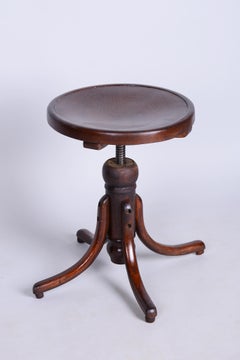 Restored Art Deco Piano Swivel Stool, by Thonet, Beech, Polished, Czech, 1930s