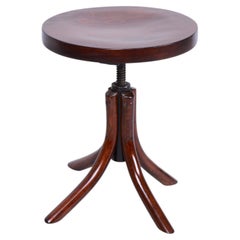 Restored Art Deco Piano Swivel Stool, by Thonet, Beech, Polished, Czech, 1930s