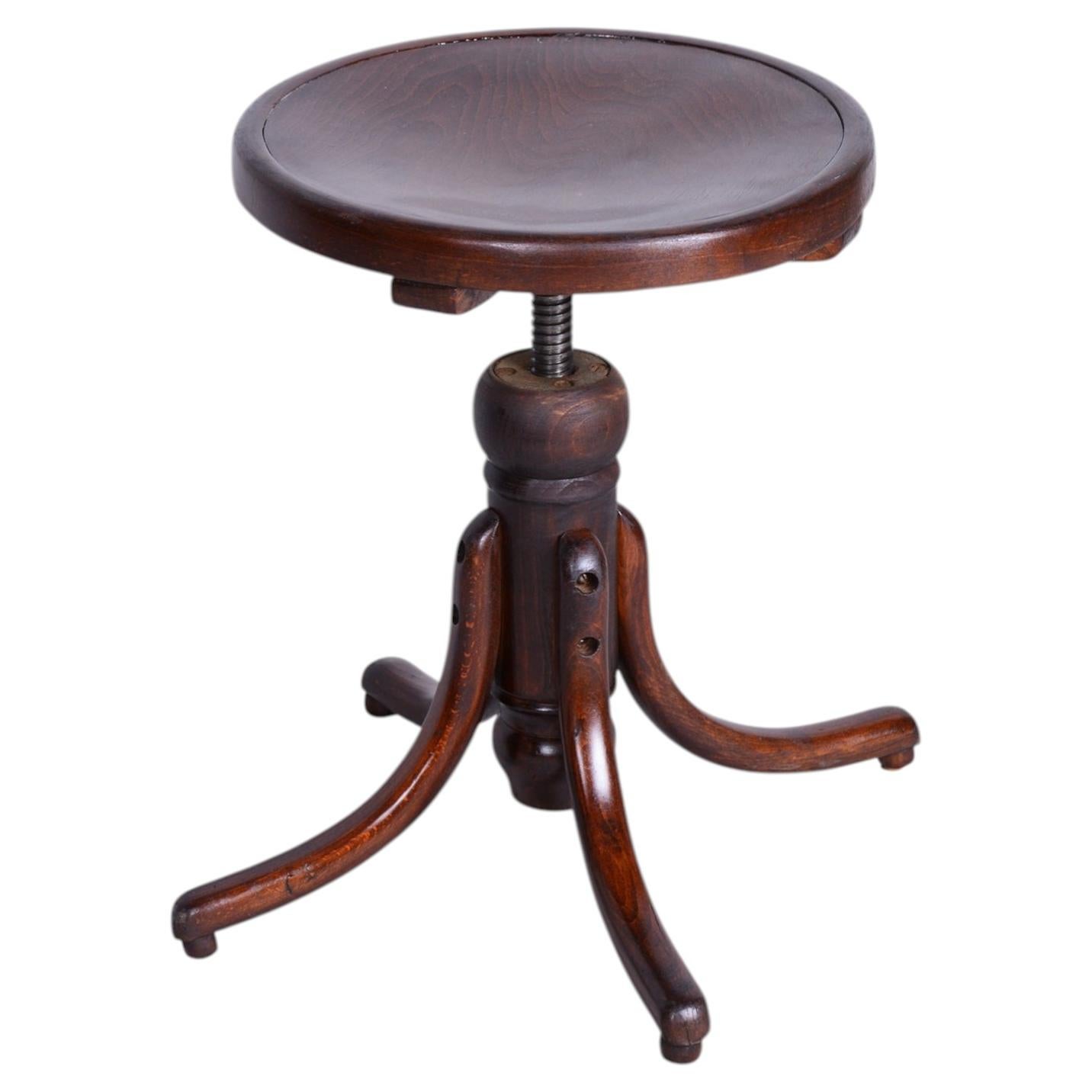Restored Art Deco Piano Swivel Stool, by Thonet, Beech, Polished, Czech, 1930s