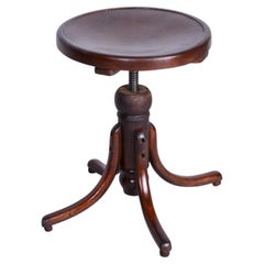 Restored Art Deco Piano Swivel Stool, by Thonet, Beech, Polished, Czech, 1930s