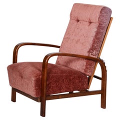 Restored Art Deco Positioning Armchair, Beech Solid Wood, Walnut, 1930s, Czechia