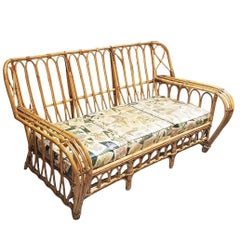 Restored Art Deco Preside Stick Reed Rattan Sofa, Lounge Chair Livingroom Set