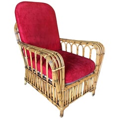 Restored Art Deco "President's" High Stand Stick Rattan Lounge Chair